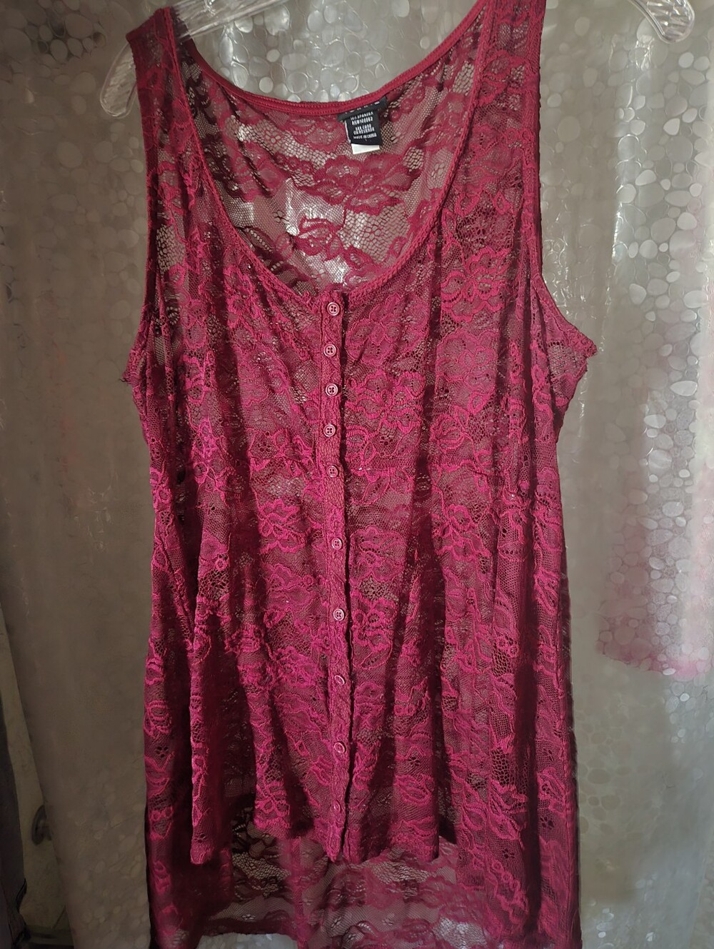 Torrid Sheer Lace...High Low... Button-Front Tank  Burgandy. Size 1x